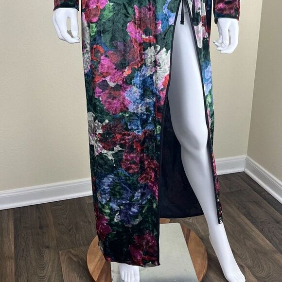 Zara Women's Size S Floral Velvet Wrap Duster Maxi Dress Robe Cardigan Blogger - Picture 8 of 16